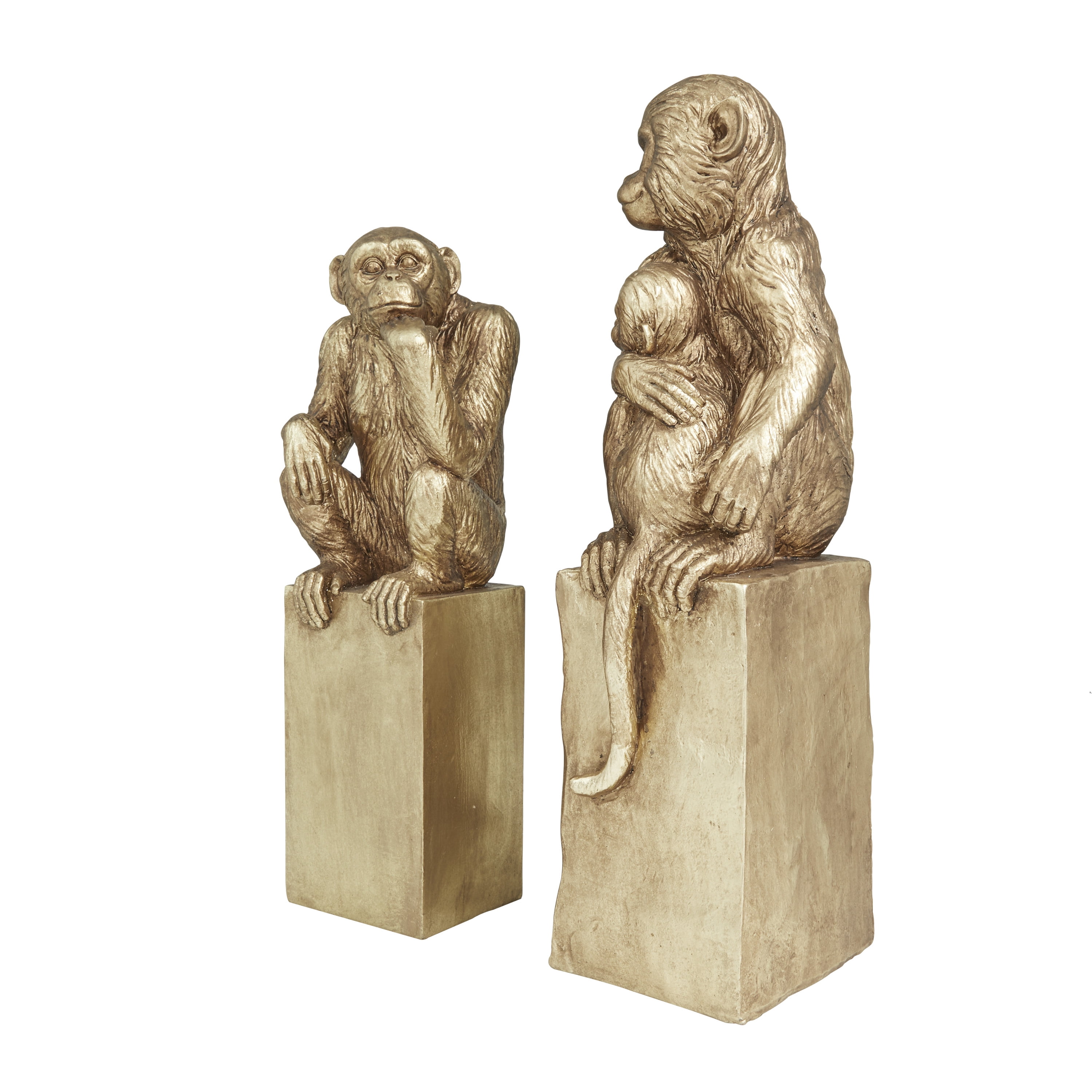 18", 15"H Gold Resin Monkey Sculpture, by DecMode (2 Count)
