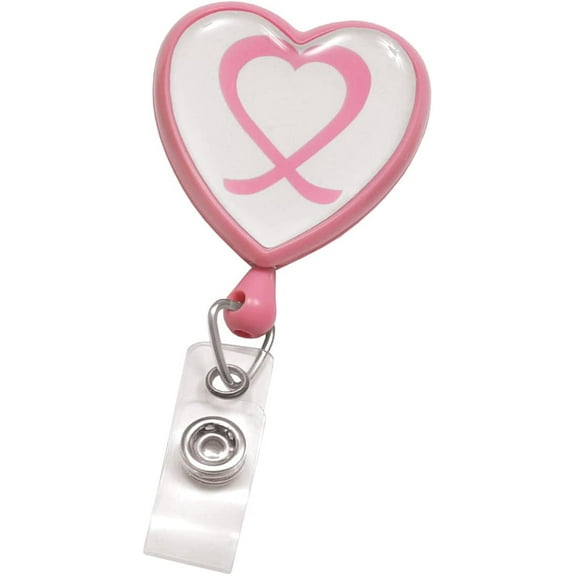 5 Pack - Breast Cancer Awareness Badge Reel with Retractable ID Strap and Alligator Swivel Clip - Pink Ribbon Heart Shaped Design for Nurse Name Card or Medical Work Badges by Specialist ID…