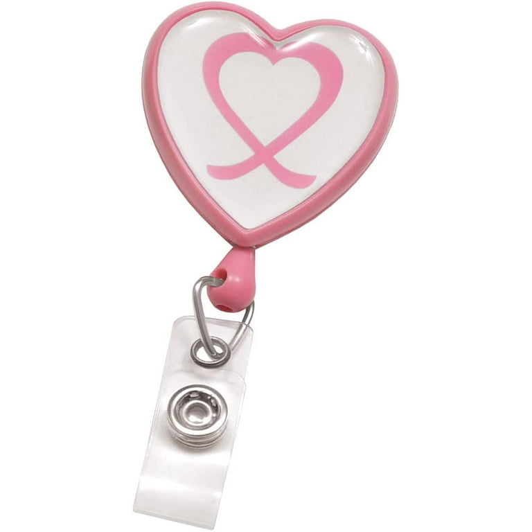 5 Pack - Breast Cancer Awareness Badge Reel with Retractable ID Strap and  Alligator Swivel Clip - Pink Ribbon Heart Shaped Design for Nurse Name Card  or Medical Work Badges by Specialist