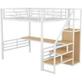 thumbnail image 3 of Full Size Metal Loft Bed with Desk, Storage Staircase and Small Wardrobe, Storage Stairs can be Installed Left and Right, 3 of 6