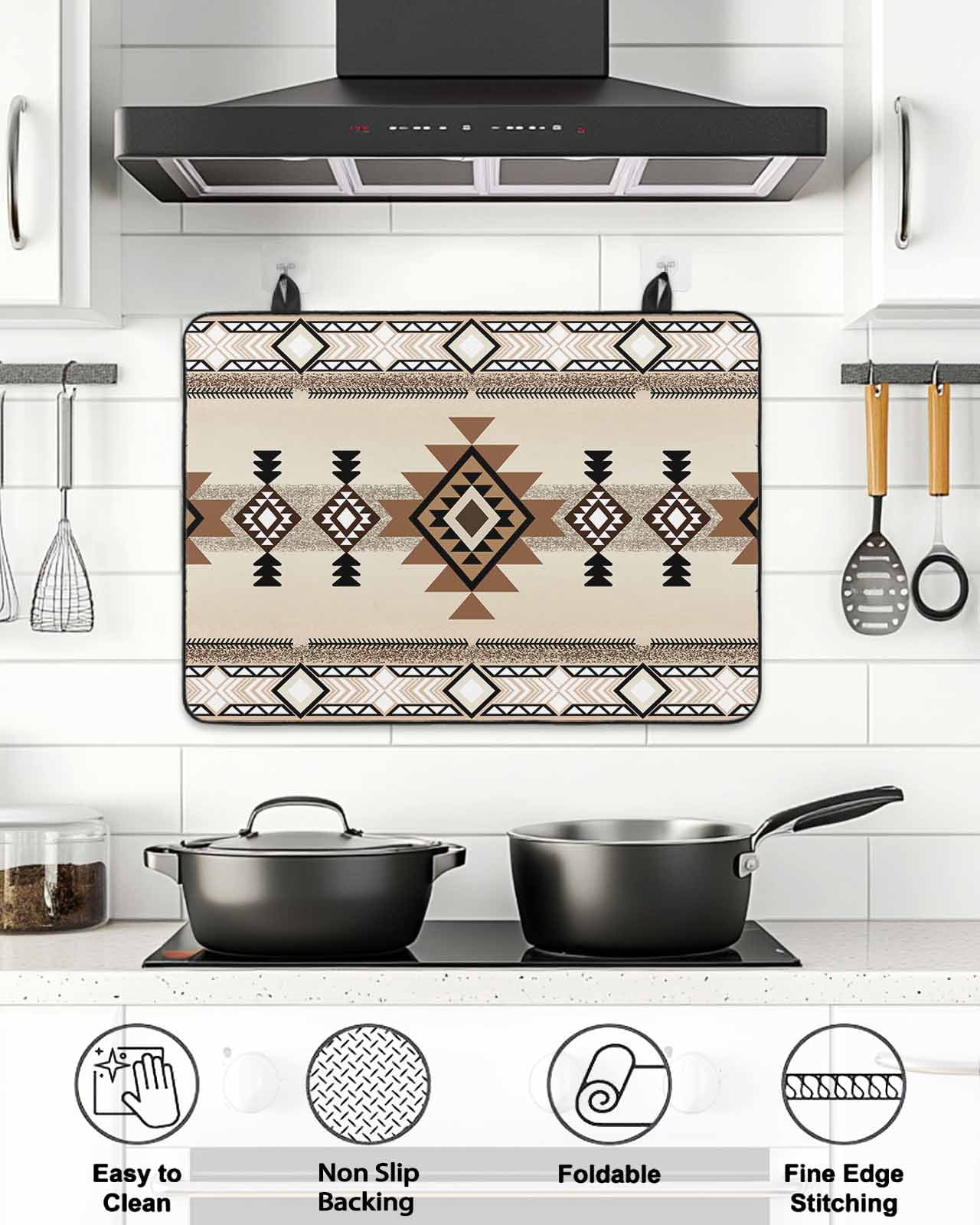 Stove Top Covers for Electric Stove, Southwest Glass Stovetop Cover Protector, Brown Bohemian Abstract American Aztec Induction Cooktop Protector Oven Mat for Kitchen Countertop 24"x21"