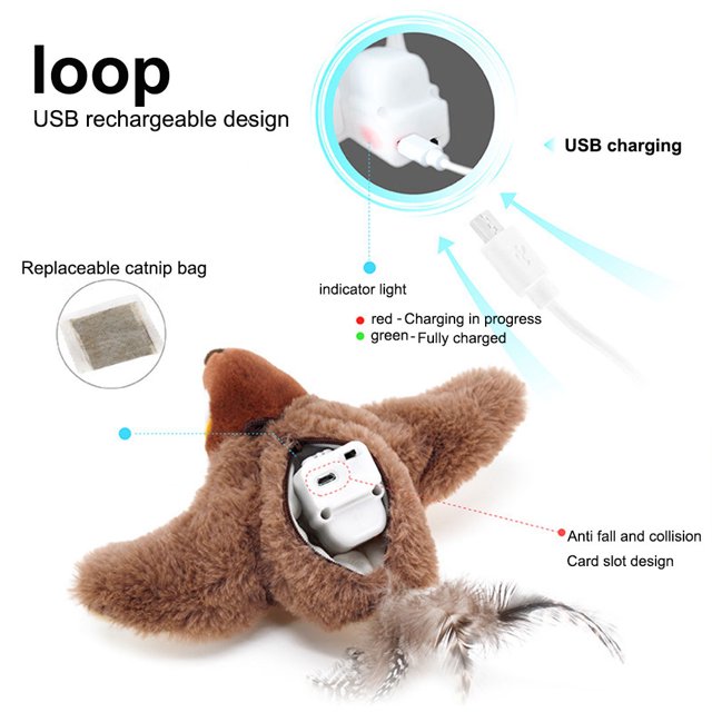 Para Gatos Interactivos Simulados Chirring Bird Gato Juguete Touch Peluche Activado (g)