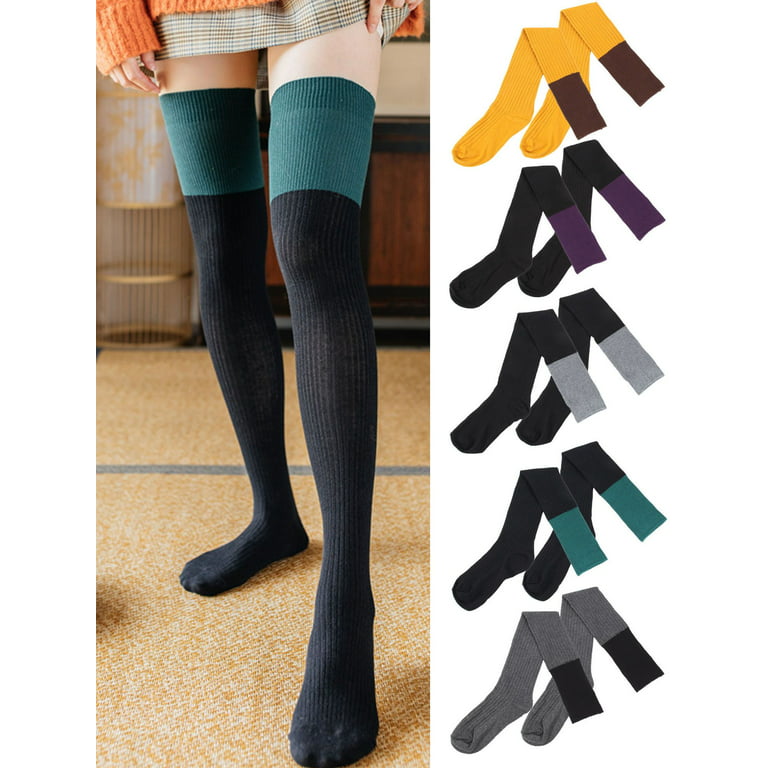 Deago Women High Thigh Socks Cotton Knit Warm Over Knee Thick