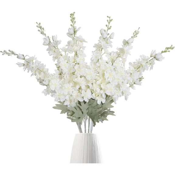 6 pcs Delphinium Artificial Flowers White Larkspur Artificial Flowers, Fake Flowers Bulk Silk Flowers With Stems Real Look For Home Garden Wedding Arrangement Decor(white)