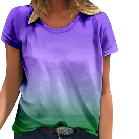 

KI-8jcuD Women Summer Casual Round Neck Gradient Print Short Sleeve T Shirt Top New Day Women s Shirt Women s Running Shirts Loose Fit Women s Tops and Tees Under Scrub Women Long Sleeve Shirts Long