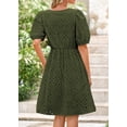 thumbnail image 3 of Vestido de verano KIRUNDO 2025, manga corta abullonada, ojales, verde militar, 3 of 9