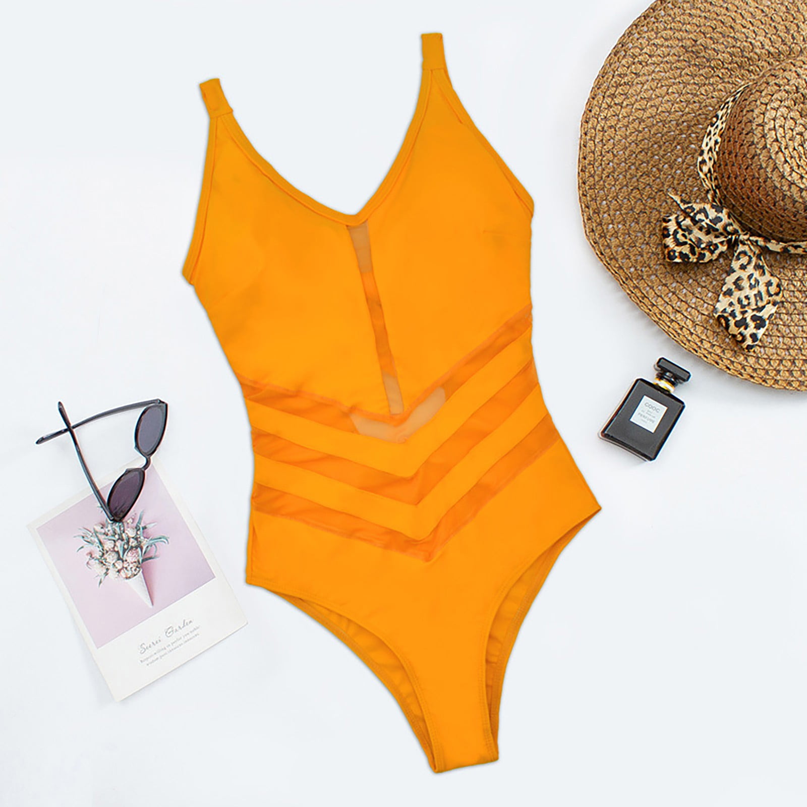 Sexy Swimwear Women Swimsuit Splicing Mesh Sheer One Piece Bathing Suit Patchwork Cut Out