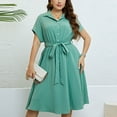 thumbnail image 4 of UYISJ Womens Dress Button Down Shirt Dress Short Sleeve Lapel Business Midi Shirt Dress with Belt Caual Plus Size Elegant Dress Green XXL, 4 of 7