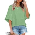 thumbnail image 3 of Summer Oversize Women Solid Color Half Sleeve Loose Shirt Tee Casual Tops, 3 of 4