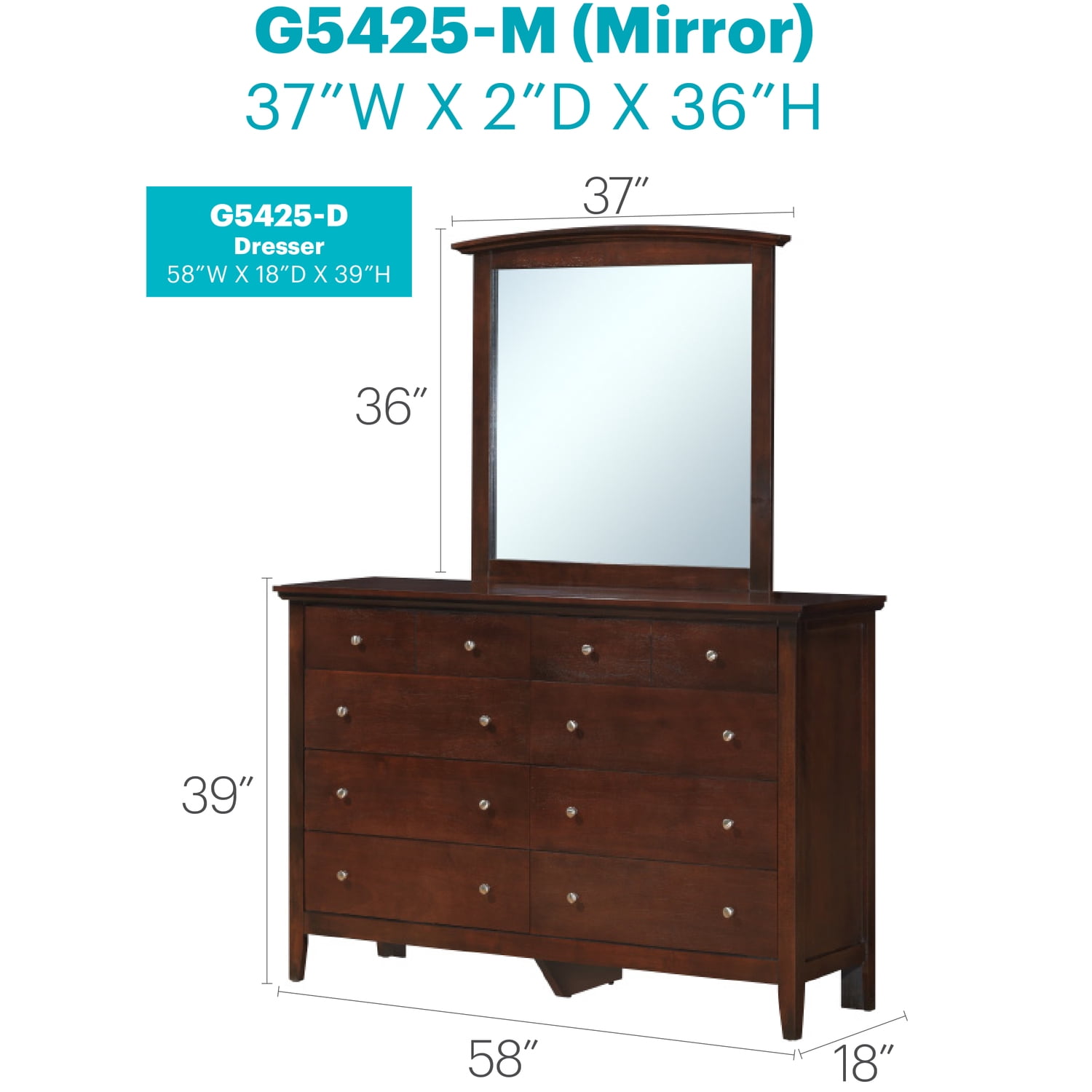Glory Furniture Hammond 8 Drawer Dresser in Cappuccino