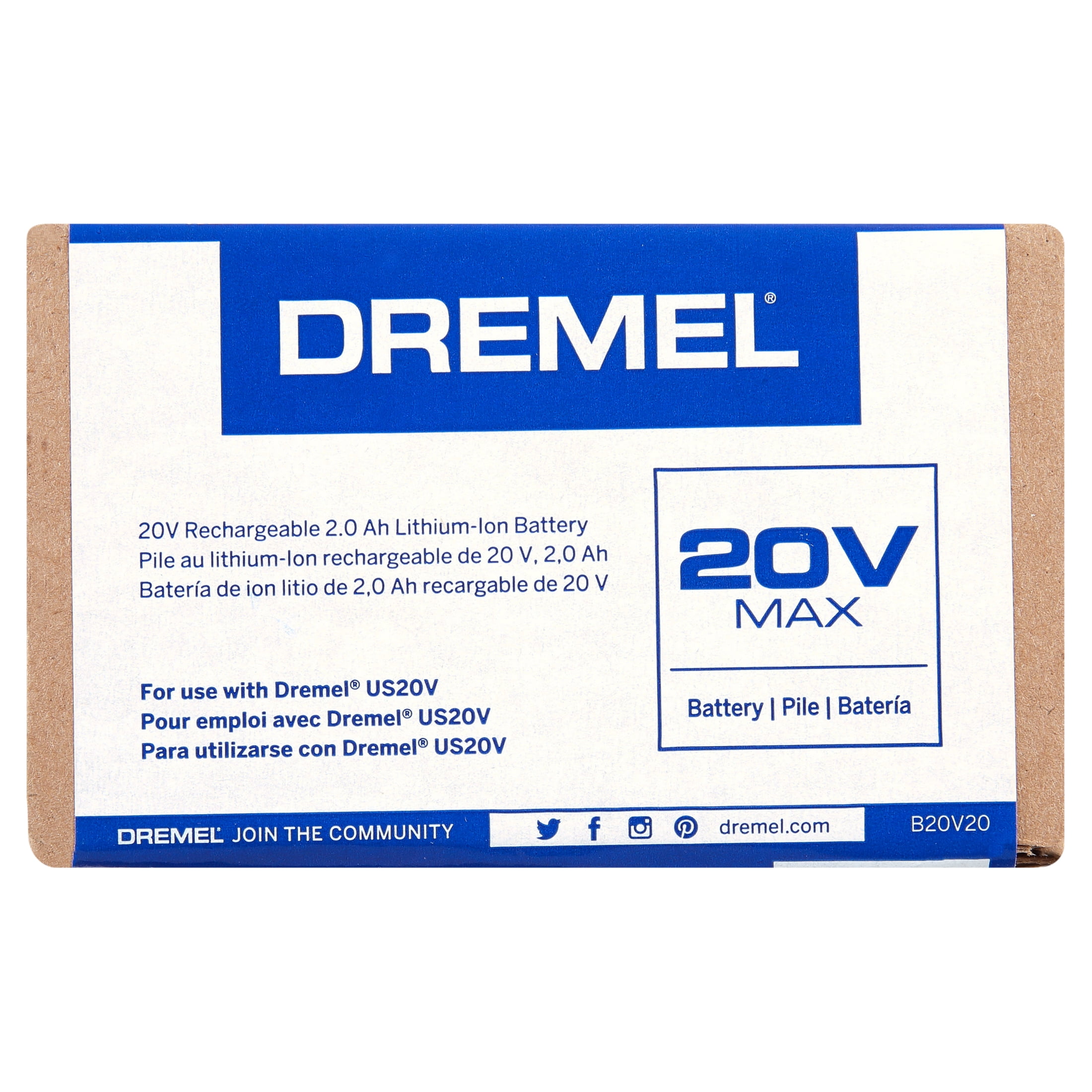 Dremel B20V20 - 20 Volt Max Rechargeable Lithium-Ion 2.0 Amp Hour Battery