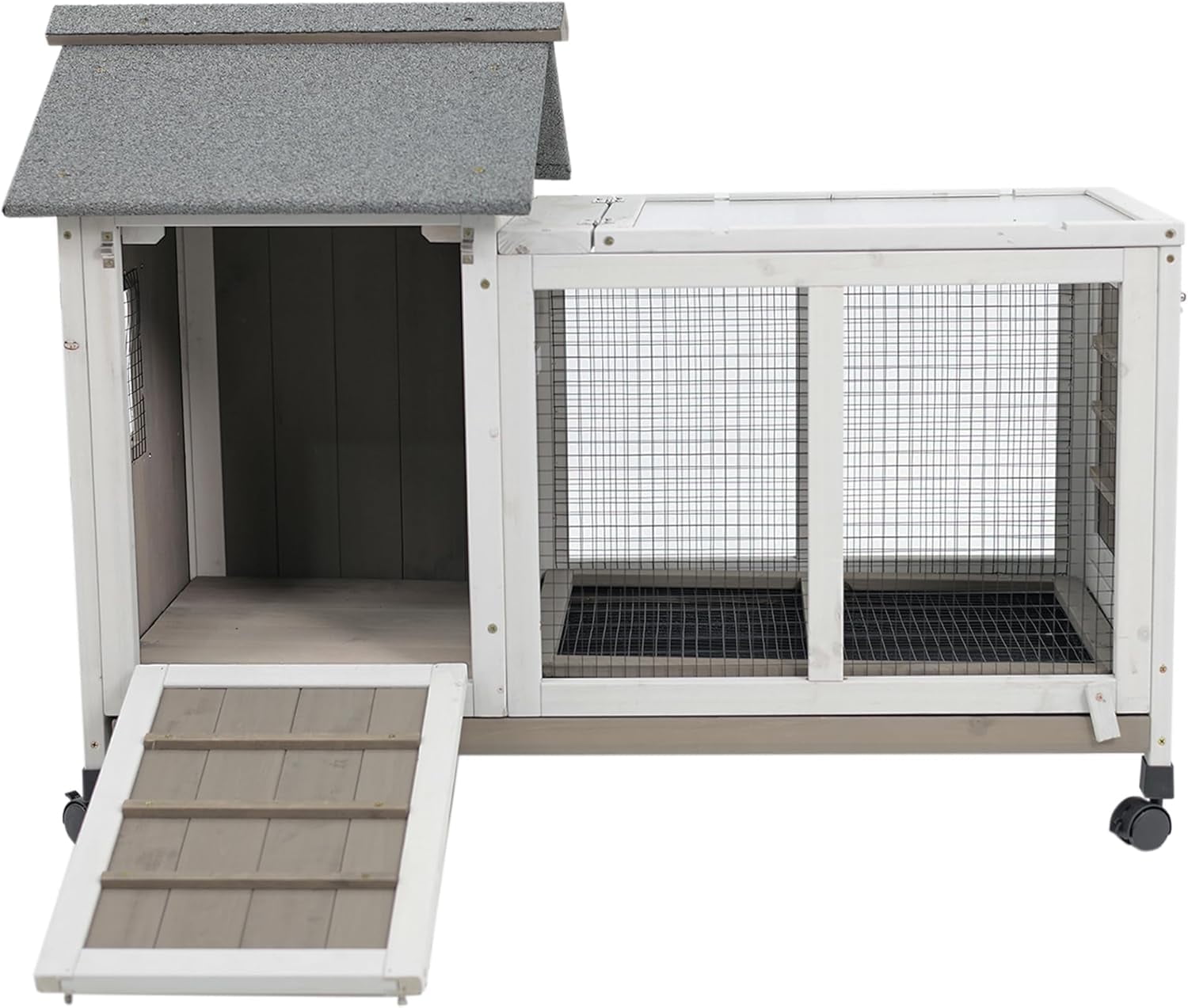 Petscosset Rabbit Hutch Indoor - Rabbit Cage Indoor Rabbit Hutch Two Story Bunny Cage Fir Wooden Rabbit Cage On Wheels, Ramp, Two Deep No Leak Indoor Rabbit Hutch with Pull Out Tray