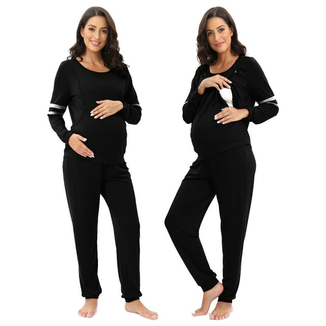 Women Maternity Nursing Pajama Set Breastfeeding Long Sleeve Top Long