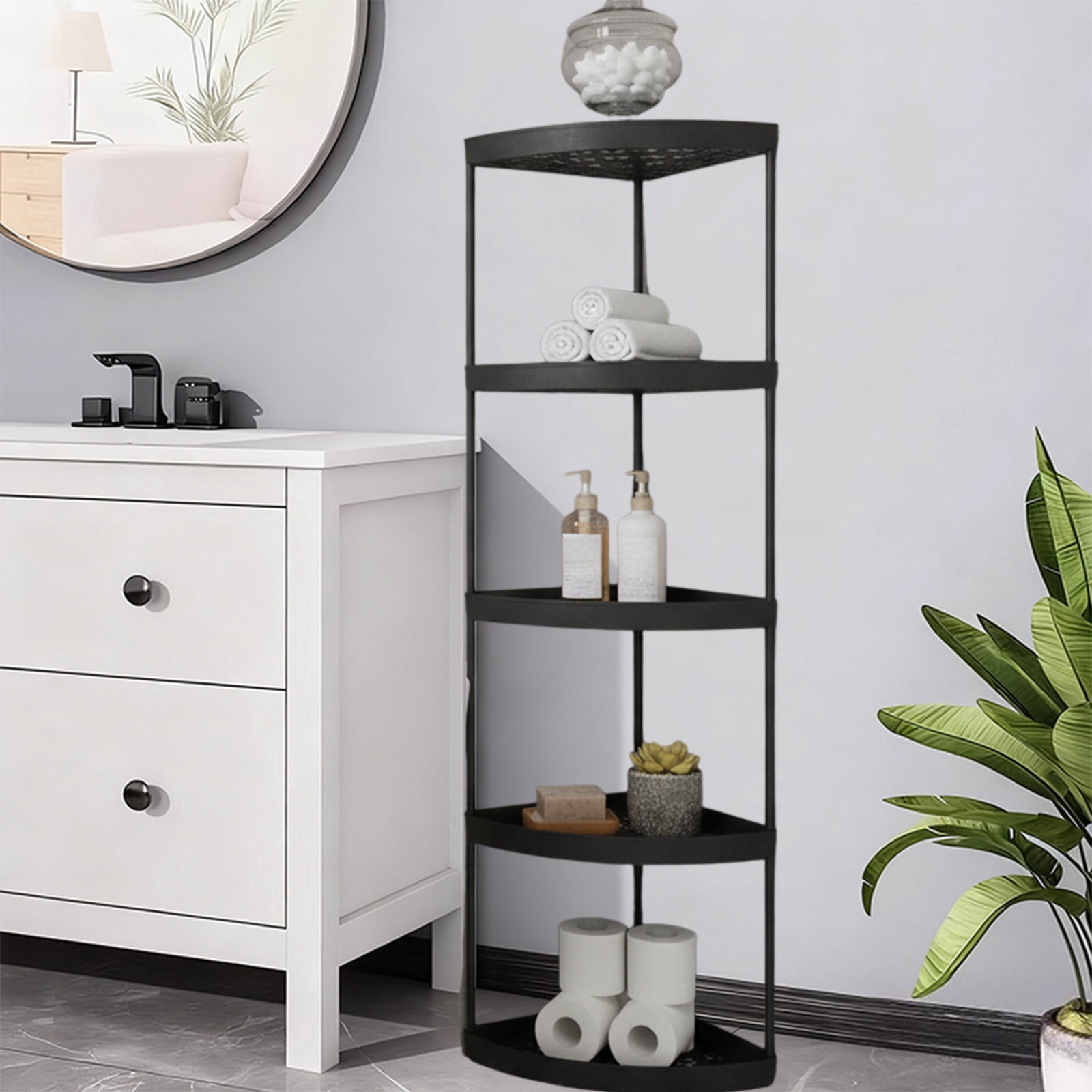 Gmogad Freestanding Corner Shelf Rack for Bathroom Bedroom Storage, Multi‑Layer Organizer for Toiletries Towels Skincare, Space Saving Solution for Small Corners Sturdy Versatile Easy to Assemble