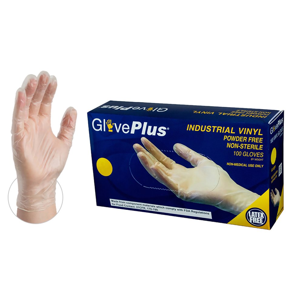 GlovePlus Vinyl LatexFree Industrial Gloves, Small, Clear, 100/Box