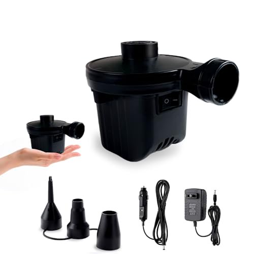 Bomba de Aire Eléctrica Portátil Inscool con 3 Boquillas Inflador y Desinflador Rápido para Colchones Barcas y Juguetes con Adaptadores 110V CA y 12V CC