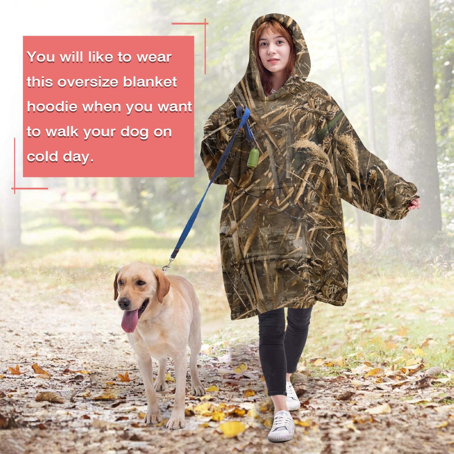 Grassland Camo Brown Plants Pattern Wearable Oversized Blanket,Wearable Blanket Hoodie for Adults,Cozy Hooded Blankets with Super Pockets,Super Warm Fuzzy Pullover for Women & Men