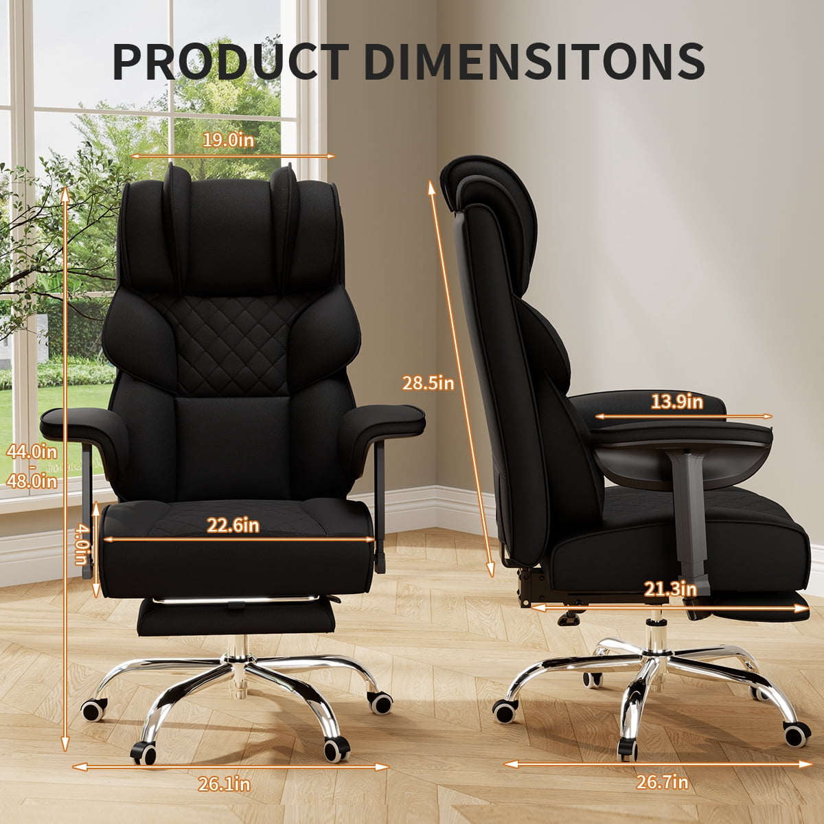 KOCEN Big and Tall Office Chair, Desk Chair with Soft Adjustable Armrests, Ergonomic High Back Gaming Chair with Lumbar Support, Executive Computer Chairs with Footrest(Linen Fabric, Classic Black)