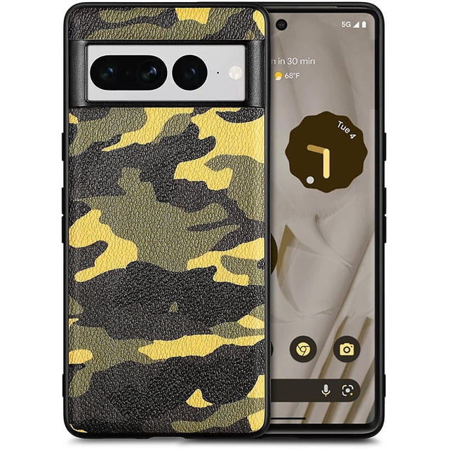 Camouflage Leather Case Compatible Google Pixel 7 Pro/ Pixel 7 Ultra Slim Shockproof Fall Protection