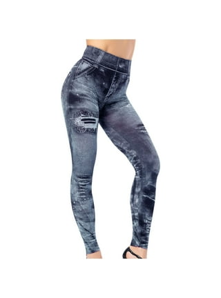 FANNYC Denim Print Leggings For Women High Waist Soft Jeggings Skinny Tummy  Control Girls Pull Up Jean Pencil Jeans Distressed Tights Activewear 