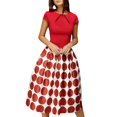 thumbnail image 1 of Robe Femme plus Robe de Soirée Femme Mode Col Rond Manches Courtes Ceinture Silhouette Vintage Patchwork à Pois Vêtements Adulte Femme Rouge Taille L, 1 of 7