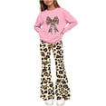 thumbnail image 2 of Amidoa Girls Sweatsuits 2pcs Sets Casual Fall Winter Clothes Cute Fleece Floral Print Sweatshirt and Slightly Flared Sweatpants Back to School Outfits Pink Size 11-12 Years, 2 of 7