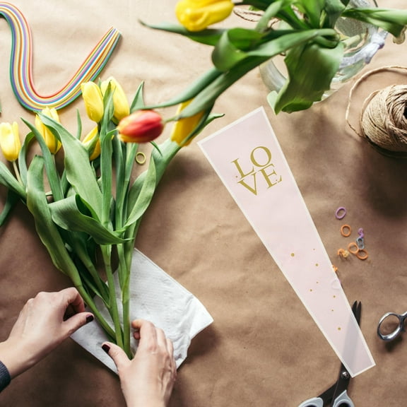 LULULION 50 Pcs Flower Bouquet Cellophane Bags Iridescent Paper For Family Gatherings