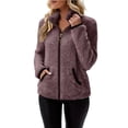 thumbnail image 2 of Ynynloco Women's Full Zip Fleece Jacket Faux Shearling Warm Winter Long Sleeve Stand Collar Sherpa Coat Outwears with Pocket, 2 of 6