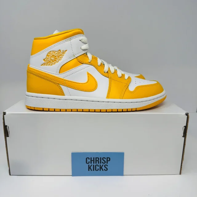 Ni - ke WMNS Air Jordan 1 Mid 'White University Gold' BQ6472-117 Womens/Youth Brand New