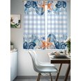 thumbnail image 3 of Summer Ocean Seashell Sheer Curtains 63 Inch Long 2 Panels, Nautical Sea Watercolor Blue Starfish Coral Plaid Light Filtering Rod Pocket Curtains, Sheer Voile Drapes for Living Room Bedroom, 52"x63", 3 of 8