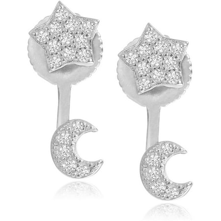 Brinley Co. Women's CZ Sterling Silver Star and Moon Stud Earrings