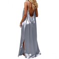 thumbnail image 3 of Women's Sexy Backless Satin Maxi Dress V-Neck Sleeveless Side Slit Graduation Party Gown, 3 of 7