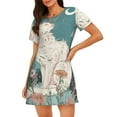 thumbnail image 1 of Disketp Celestial Cat And Flowers para Camisón Corto de Manga Corta para Mujeres, Camisón Cómodo con Escote Redondo, Bonito y Confortable, 1 of 6