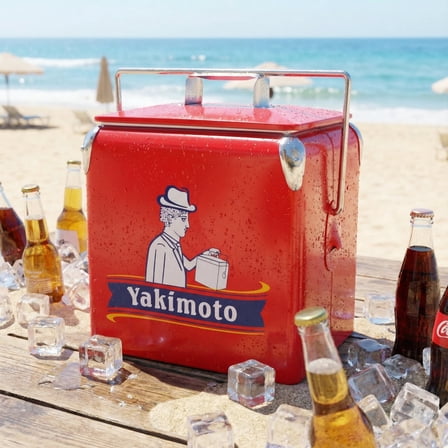 Yakimoto Vintage Metal Cooler, 14QT Retro Ice Chest with Bottle Opener, Red