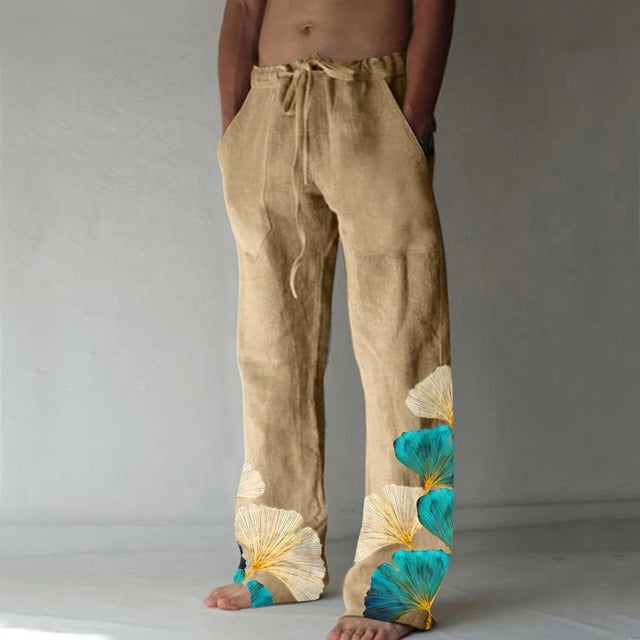 Pantalones largos casuales de pierna ancha para hombre, pantalones casuales estampados con cordones, pantalones de pierna ancha, pantalones deportivos, pantalones largos, pantalones para hombre