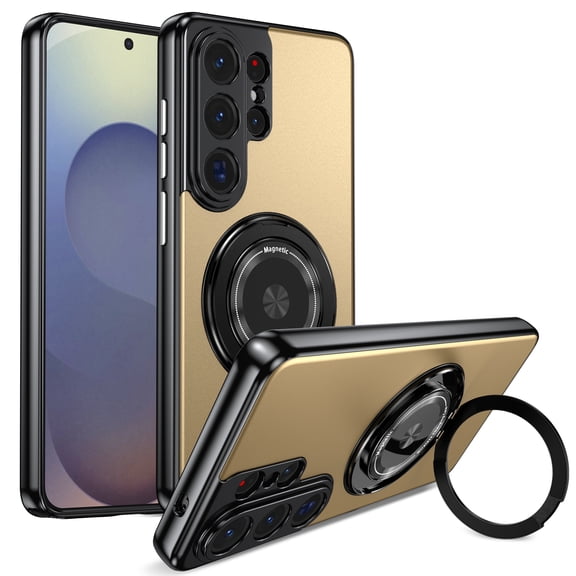 Dteck for Samsung Galaxy S26 Ultra Case with Rotating Magnetic Stand, Fit for MagSafe, Shockproof Slim Protective Phone Cover,Gold