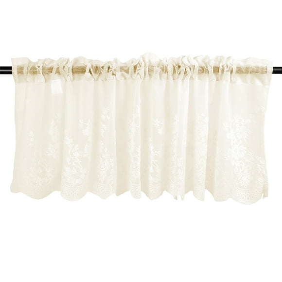 Injueey Cortina de ventana de encaje Jacquard moderna, cenefa de encaje con dobladillo, cortina corta de café para cocina, puerta de armario, Decoración del hogar Beige 130x41