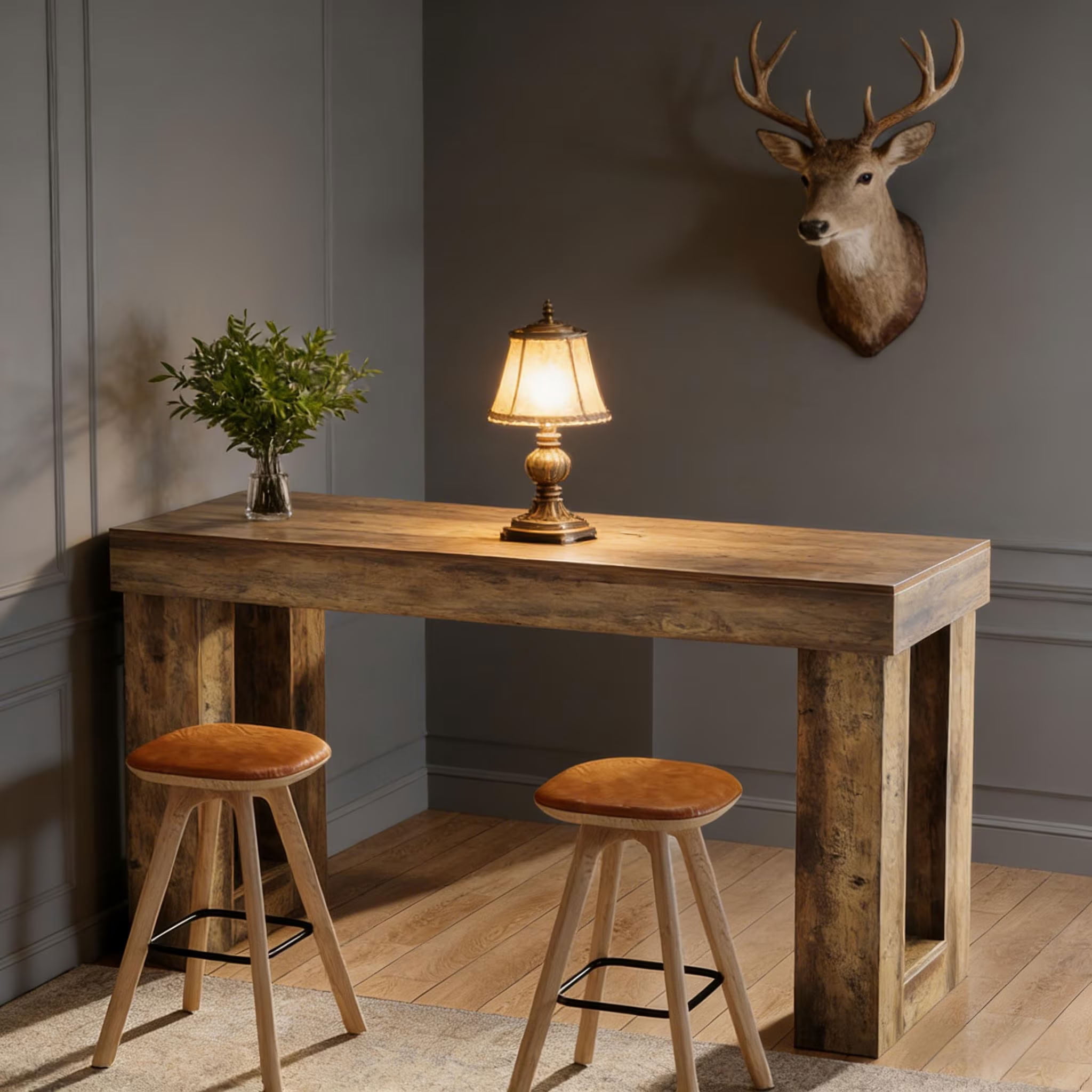 MAYEERTY 63" Industrial Bar Table, Bistro Pub Table with Hollow Base, Counter Height Table for Home Bar, Kitchen and Living Room