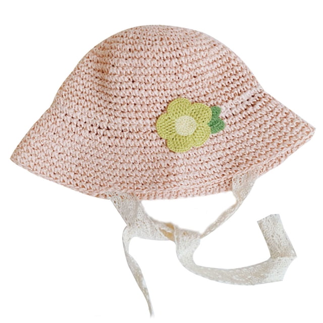 Sombrero de paja para niños de verano con circunferencia de la cabeza de 52 cm, bonito sombrero de pescador con encaje, sombrero para el sol para bebé, color rosa