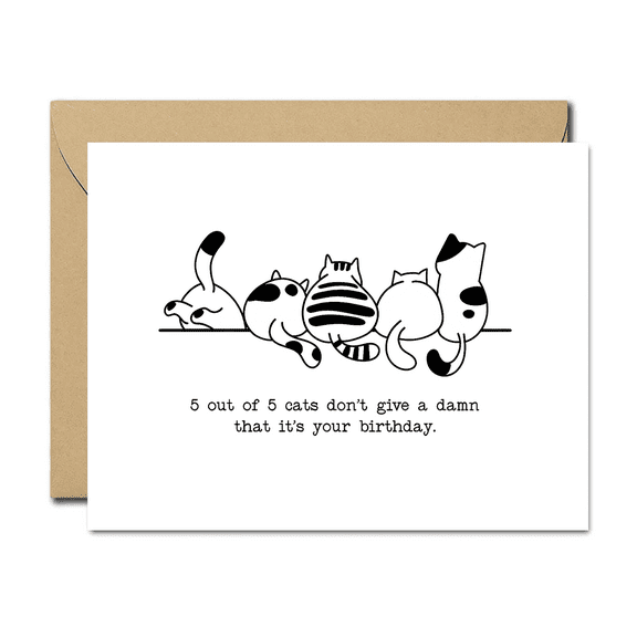 5 Out of 5 Cats Birthday Card – Humorous Cat Design – Blank Inside for Personal Messages – Perfect for Cat Lovers & Birthday Celebrations