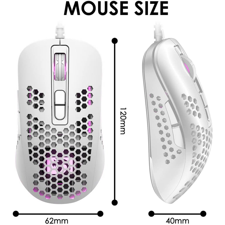 Mini Ultralight Wired Gaming Mouse,4 Kinds RGB Backlit,2400DPI 4 Levels  Adjustable,Lightweight Honeycomb Shell Mice for PC Gamers,Xbox,PS4(White)