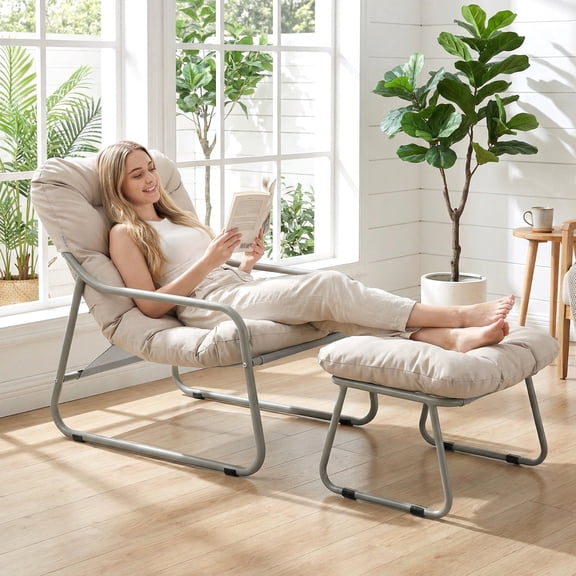 RADIATA Lounge Chair Indoor with Ottoman, 4" Thick Cushion, 400 lbs Heavy Duty, Comfy Chair with Ottoman, Accent Chair with Ottoman, Beige
