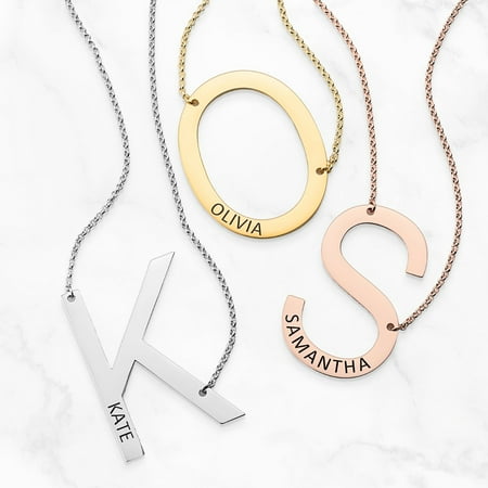 Personalized Planet Oversized Initial with Engraved Name Station Necklace ,Women's
