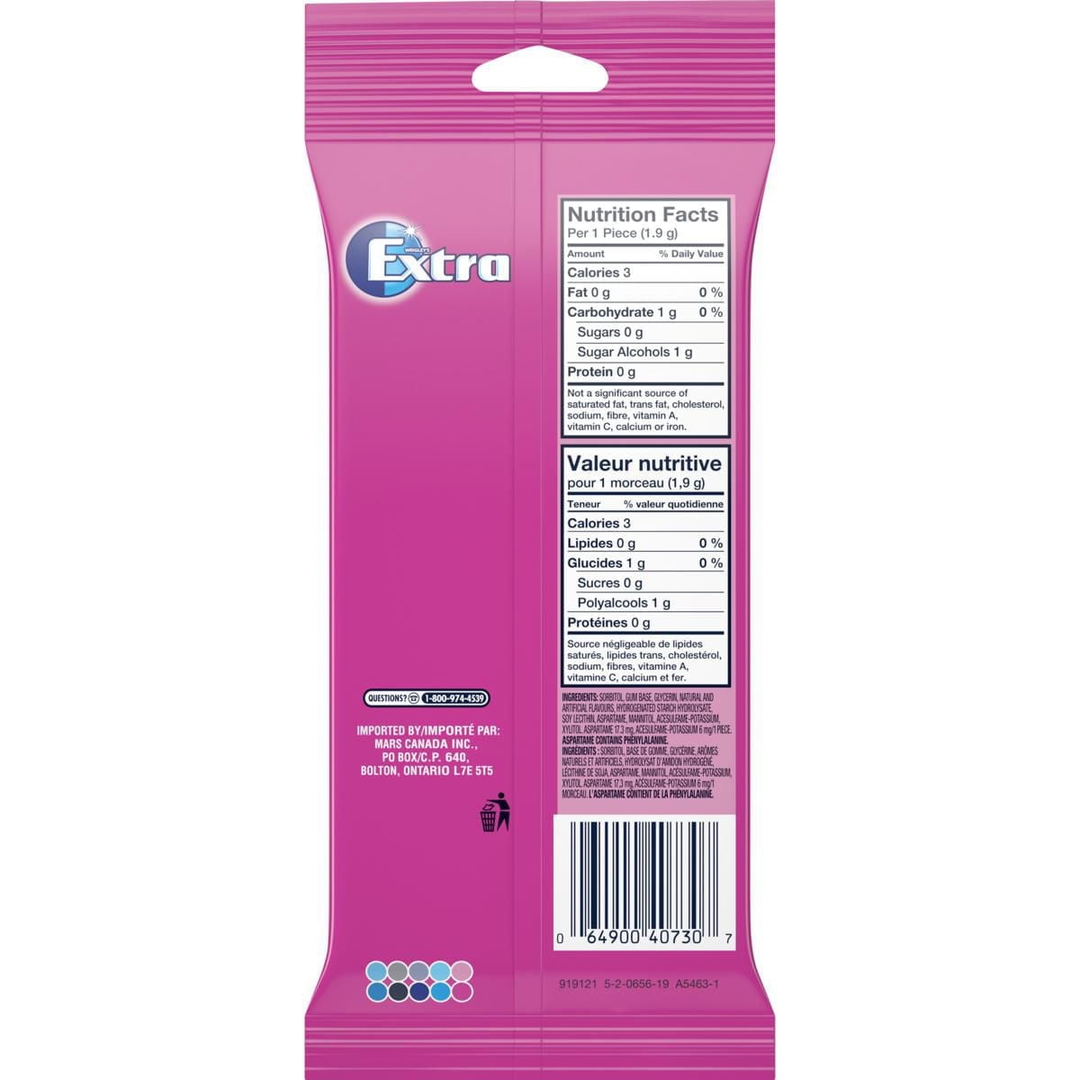 Gomme à mâcher Extra Menthe balloune sans sucre, 14 palettes, emballage de 3