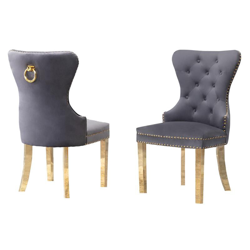 Double Tufted Gray Velvet Side Chairs, Gray Velvet Side Chair