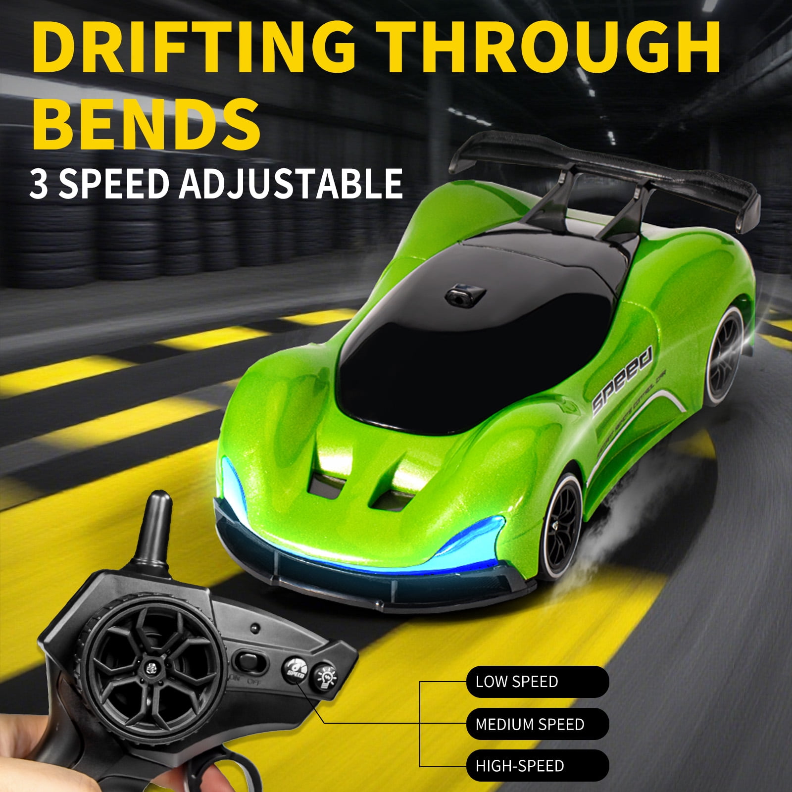 Remote Control Car for Kids,4WD 2.4GHz Racing RC Car Toys with RGB Lights,Racing and Drifting,Gift for Boys & Girls,Green