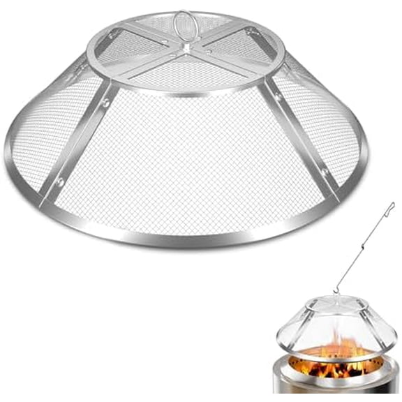 Fire Pit Spark Screen for Solo Stove Bonfire Accessories, 19.5 Inch Spark Shield for Solo Bonfire, Heavy-Duty 304 Stainless Steel Mesh Fire Pit Screen Cover with Removal Tools$$Garden & Patio
