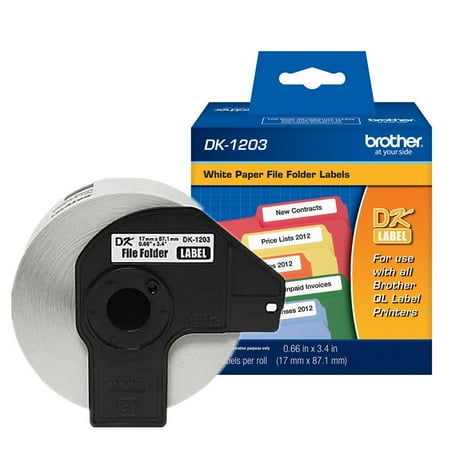 Brother Genuine DK-1203 White File Folder Labels, 300 Labels per Roll, 3 Rolls (For Use with QL Label Printers)
