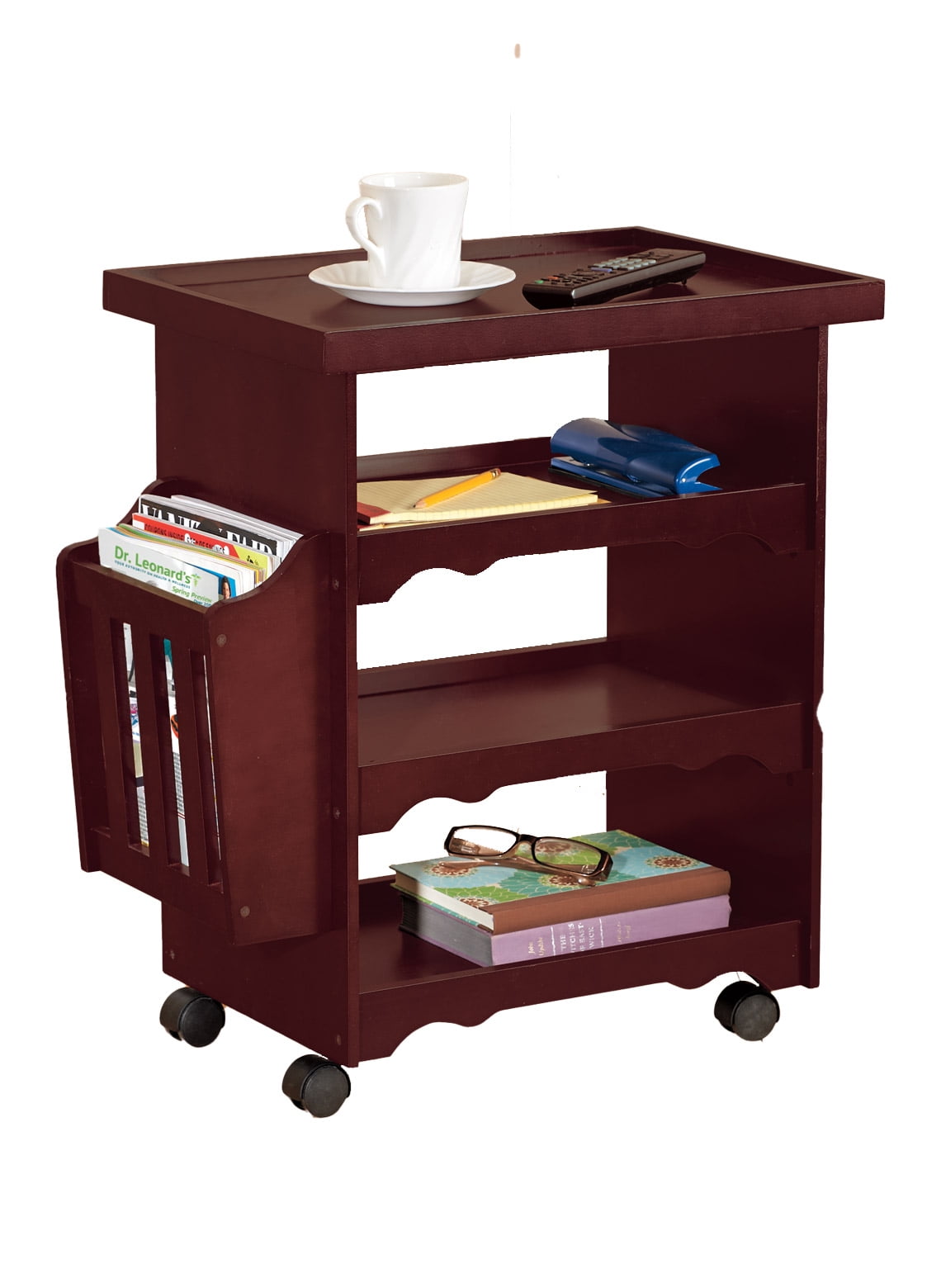 Rolling Side Table and End Table with Wheels and Storage Space 4 Tier