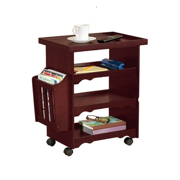Rolling Side Table and End Table with Wheels and Storage Space 4 Tier
